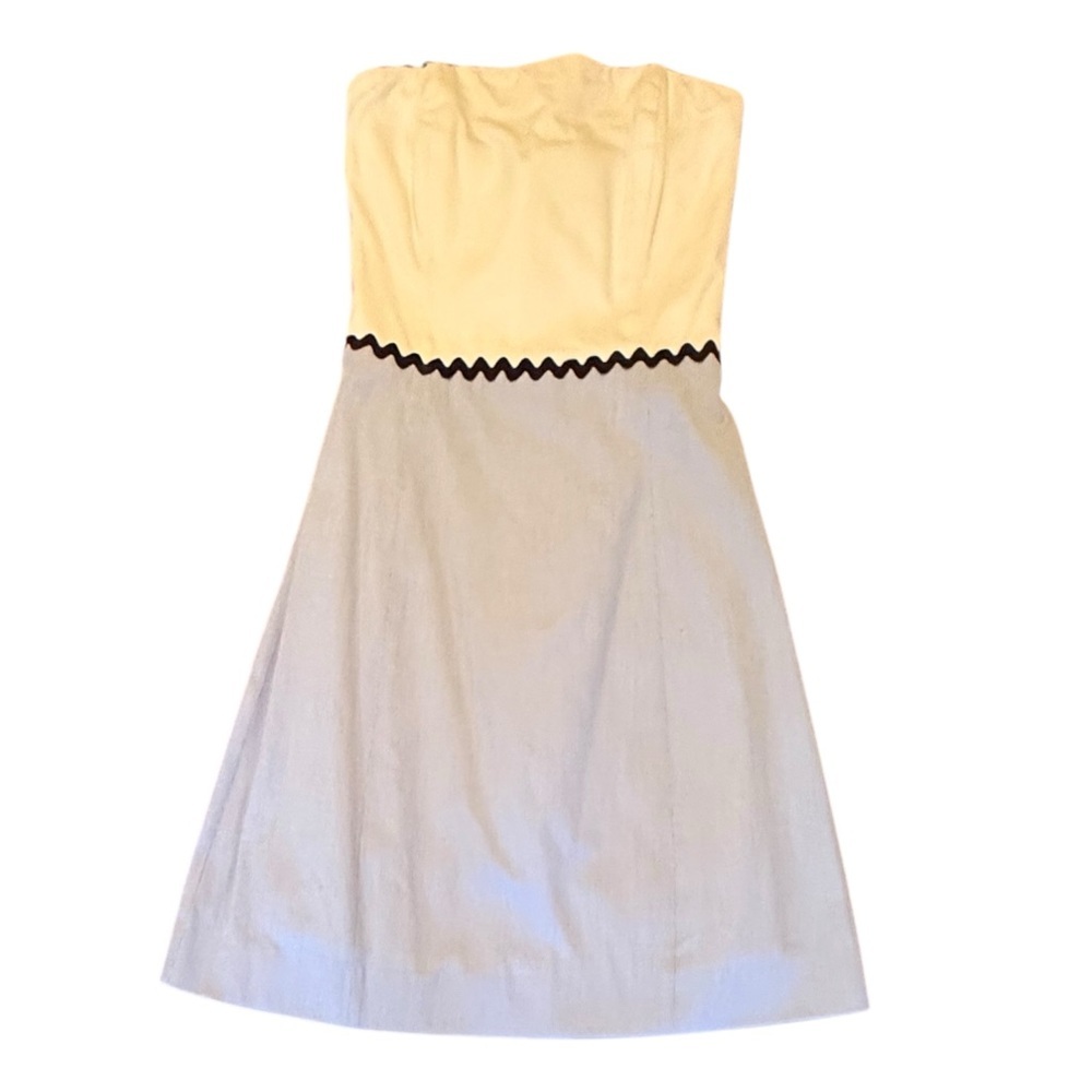 Molly B Color Block Blue/White Strapless Dress with Ribbon edge Size 2